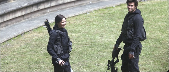 Jennifer Lawrence and Liam Hemsworth seen filming on the sets of The Hunger Games: Mockingjay in Paris