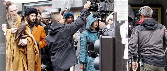 EXCLUSIVE: Jennifer Lawrence wears a blue cloak on the set of "The Hunger Games: Mockingjay" in Paris